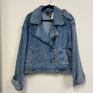 Divided- Light Blue Double-Breasted Denim Jacket